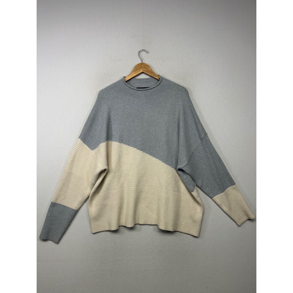 Minimalist Chloe + Jasmine Womens 3X Gray Cream Colorblock Ribbed Knit Sweater